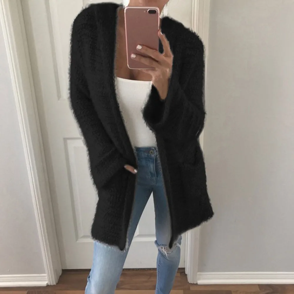

2019 Winter New Fashion Slim Womens Coat Hooded Knit Cardigan Pocket Long Sleeve Casual Loose Warm Outwear Z731