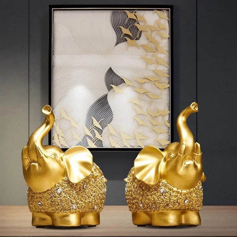 

2pcs Elephant Statue Figure Sculpture Statue House Decoration Home Office Table Decor Ornament for Living Room Bedroom Desktop