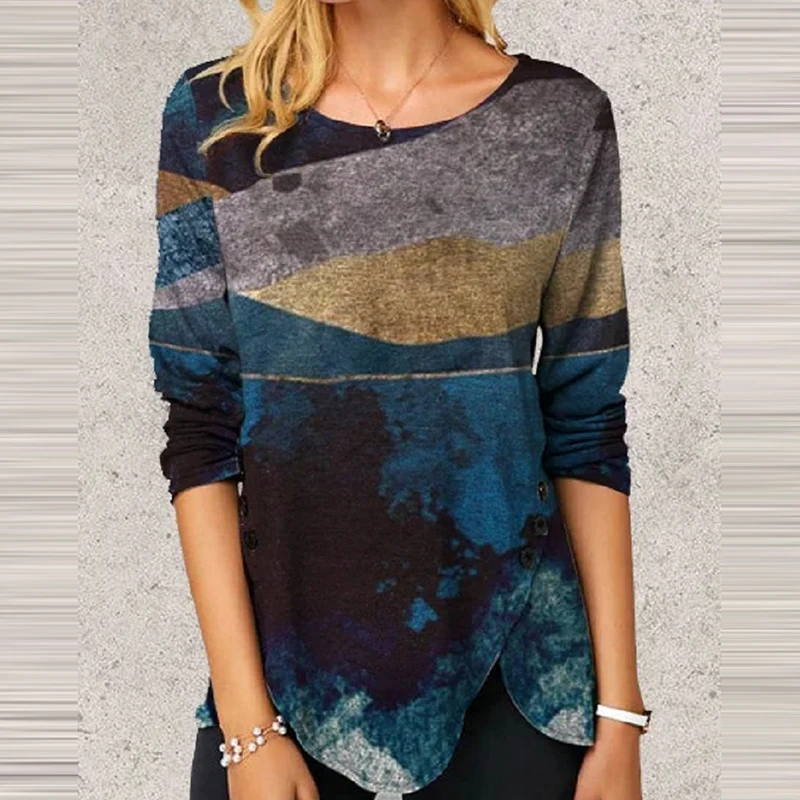 Женская Повседневная футболка с круглым вырезом и принтом весна-осень | одежда