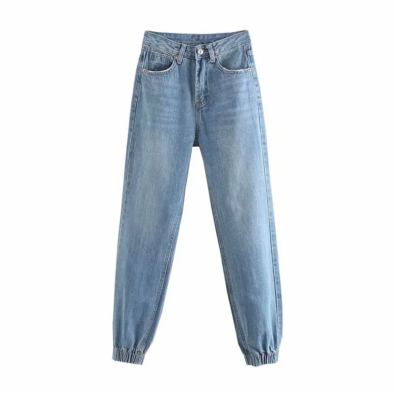 fashion women harm jeans boyfriend style denim pants long trousers pockets zipper loose streetwear female pantalon pants 4M33 - Цвет: Синий