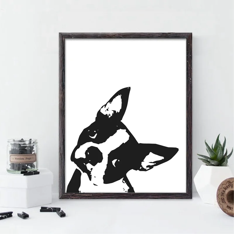 

Art Canvas Painting Boston Terrier Art Print Pet Lover Gift Modern Black and White Dog Silhouette Poster Home Wall Art Decor