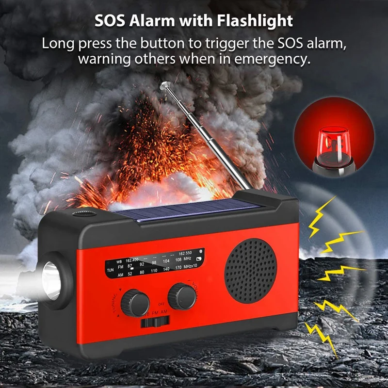 

Solar Emergency AM FM WB Radio with Flashlight SOS Alarm Dynamo Hand Crank NOAA Radio 2000MAh Power Bank for Cell Phone
