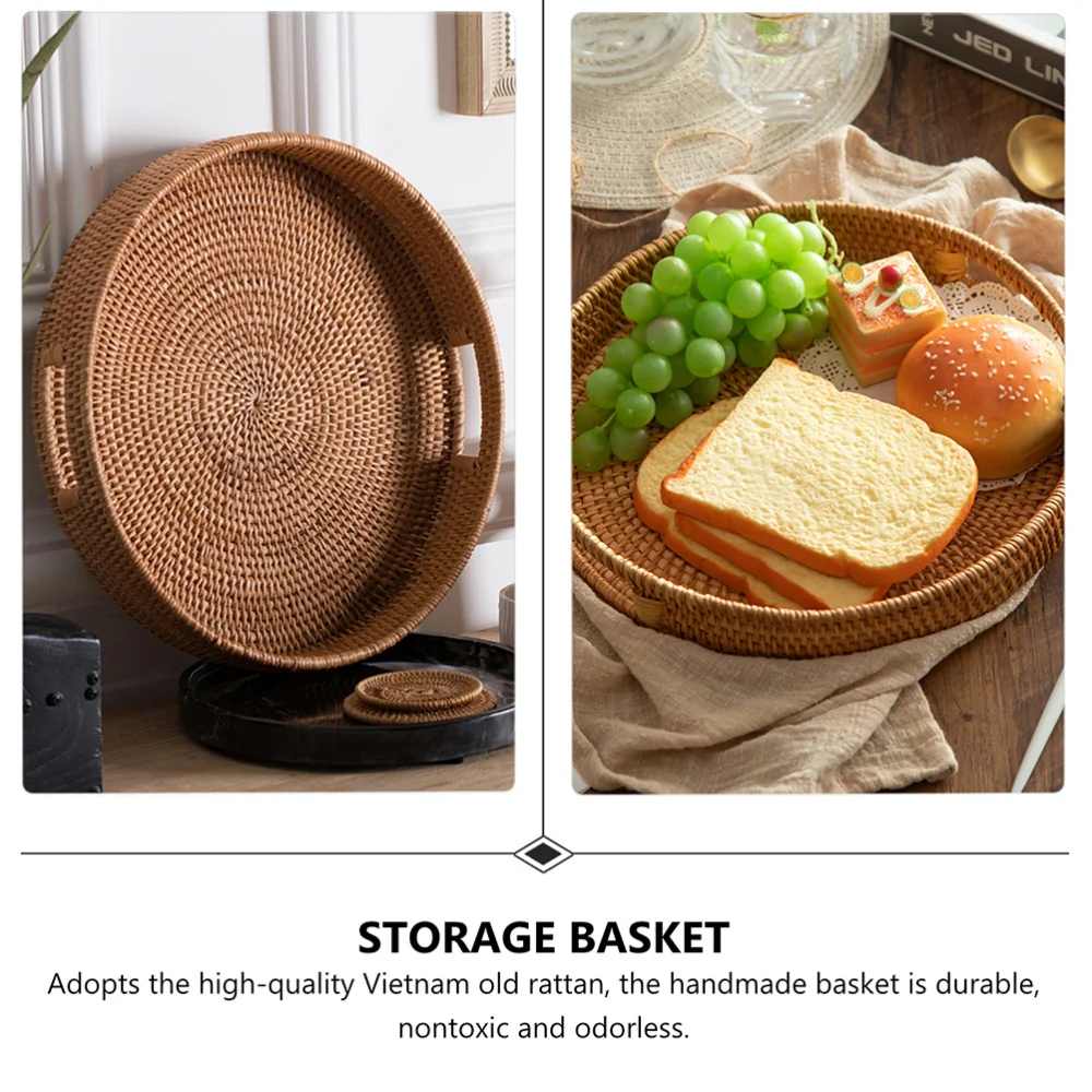 

1Pc Rattan Tray Storage Basket Hand-woven Fruit Tray Exquisite Storage Plate