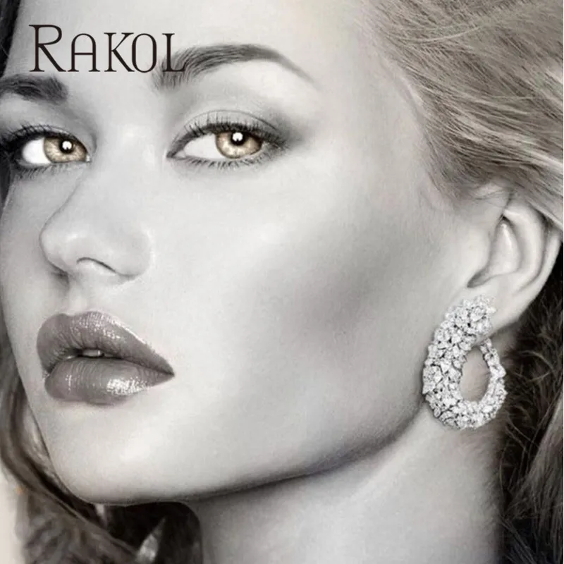 Роскошные Популярные геометрические серьги RAKOL с полным покрытием и фианитами