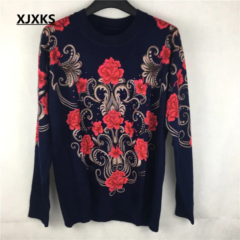 Style 8 XJXKS, женский джемпер, Осень-зима, свитер большого размера с длинным рукавом, женская трикотажная одежда, свободный свитер, Женский пуловер с принтом - Цвет: Style 8