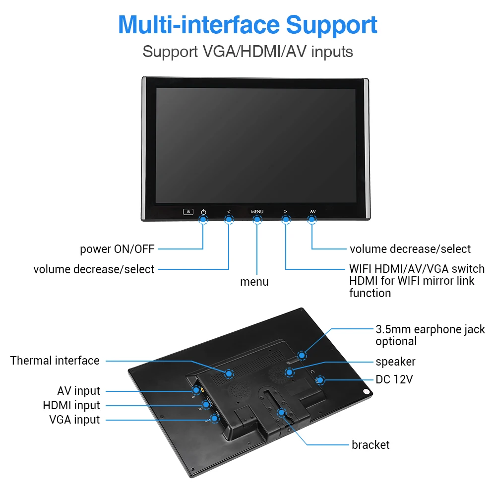 Eyoyo EM07K 7&quot LCD Monitor 1024X600 Mini Computer TV Display CCTV Security Surveillance Screen With HDMI VGA Video Audio |