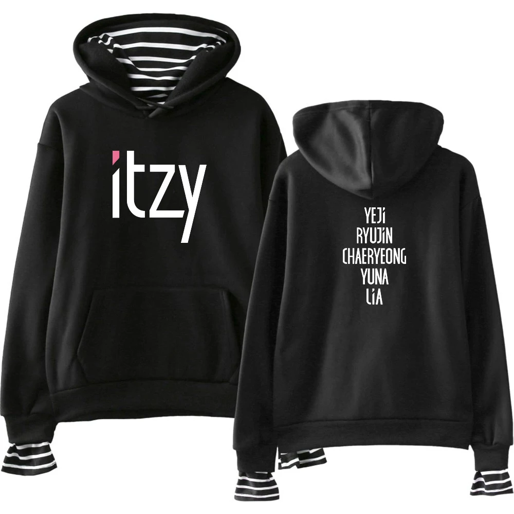 

ITZY Fashion Fake Two Piece Hoodies Women Long Sleeve Hooded Sweatshirts 2020 Hot Sale Casual Trendy Streetwear Clothes