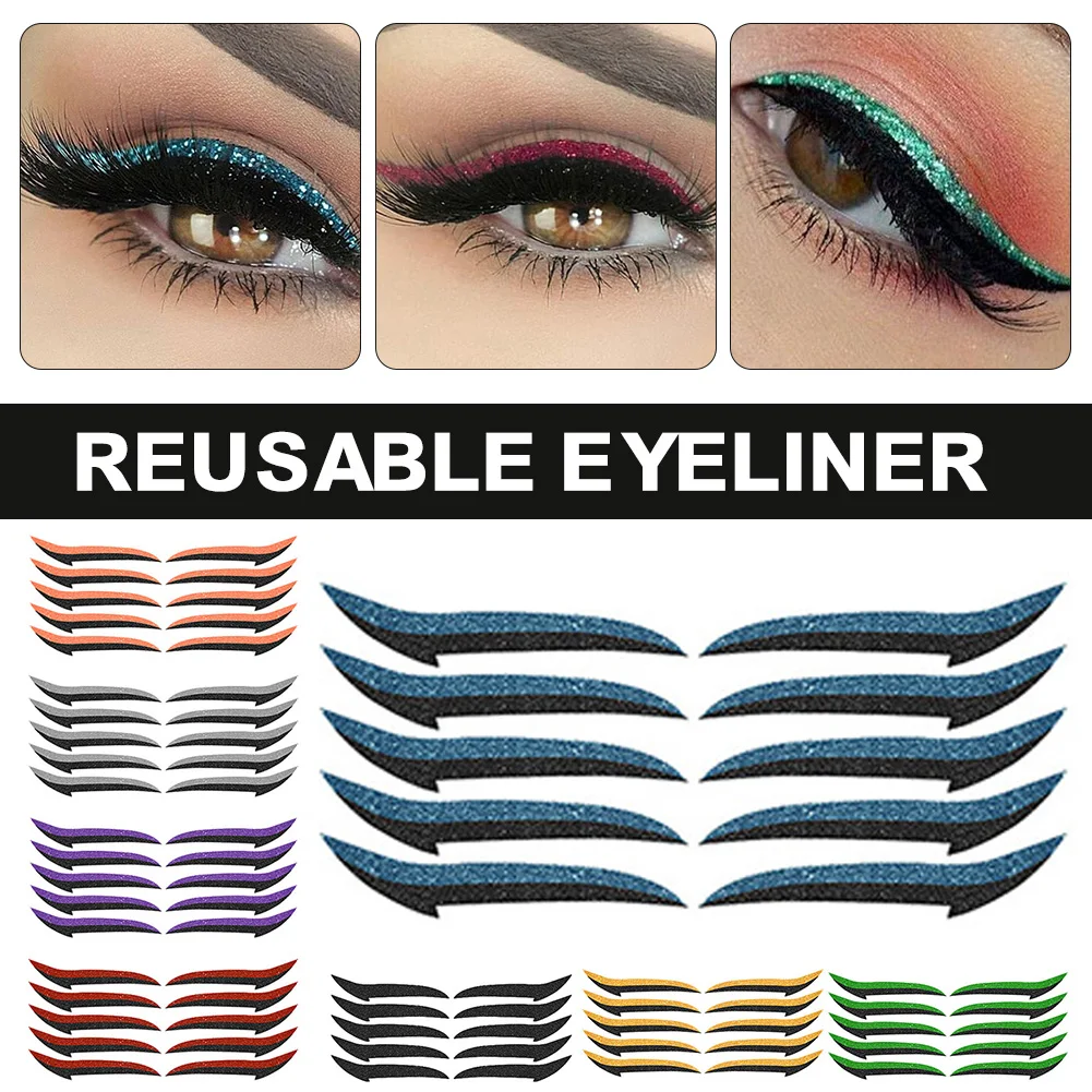 

Reusable Eyeliner Stickers with Eyelash Waterproof Cat Eye Look Eyelid Line Stickers Eyes Makeup BlingBling Sticker Dropshipping