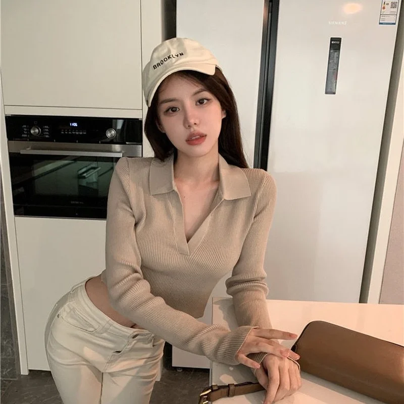 Женские пуловеры модная однотонная Нежная облегающая укороченная Женская