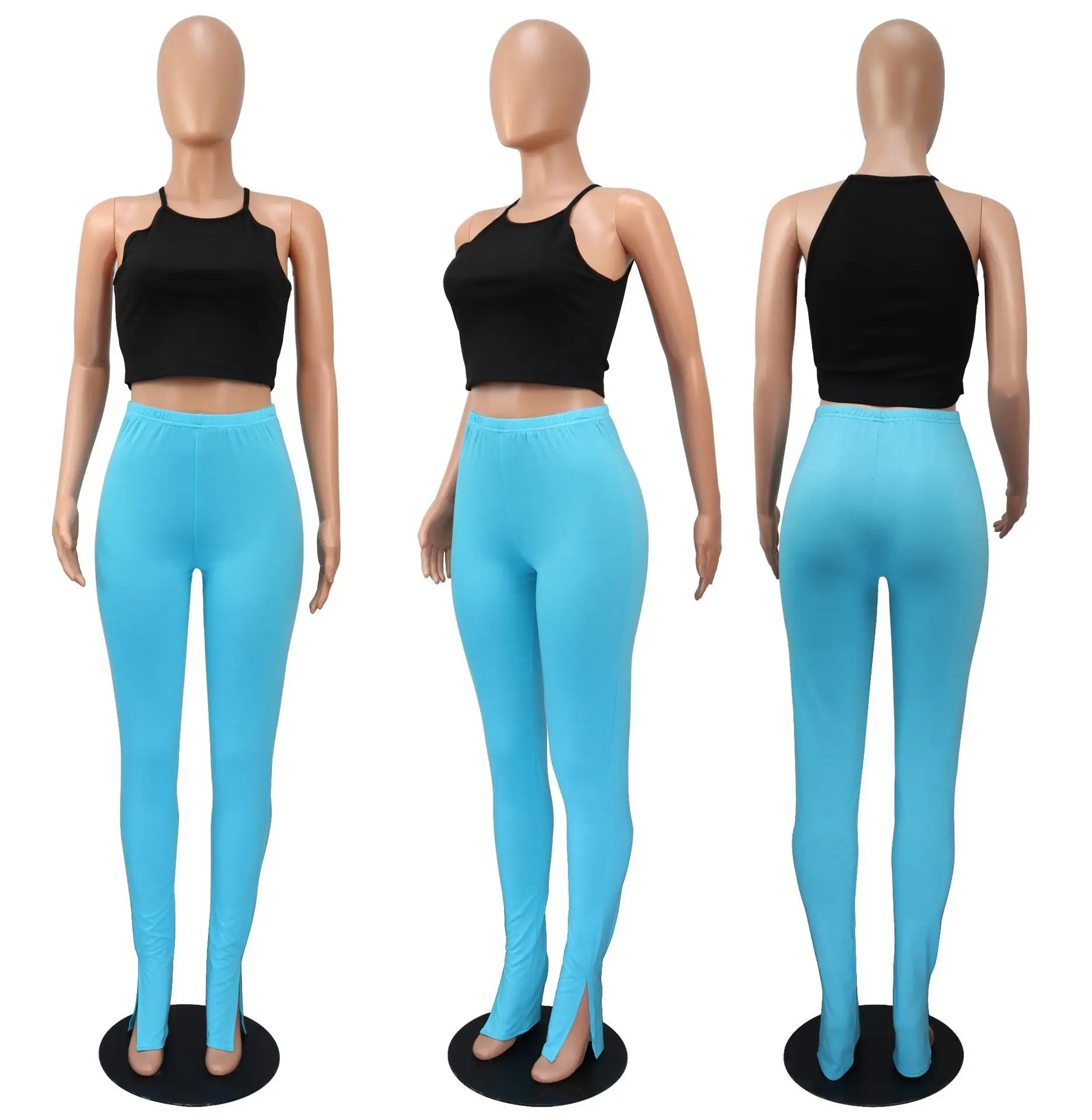 

Women Pants High Waist Stretchy Bell Bottom Trouser Streetwear Women Side Split Skinny Long Flare Jogger Pantalones de mujer