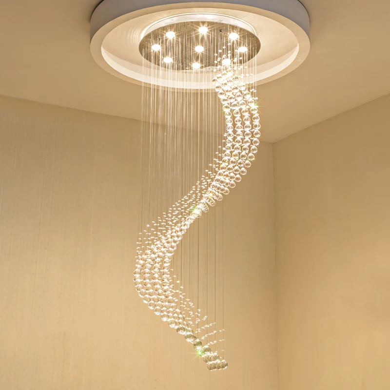 

Crystal Modern Chandelier Single Spiral Ladder LED Chandeliers For Foyer Dining Room Restaurant lamp Stair light