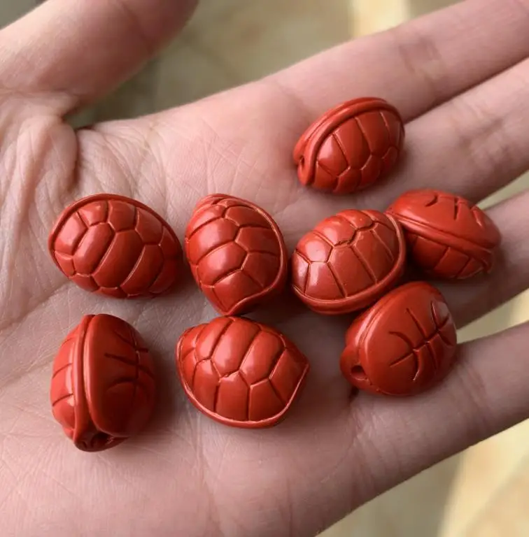 

5PC Chinese Cinnabar Tortoise Shell Beads Bracelet Pendant DIY Accessories Bangle Charm Jewellery Fashion Hand-Carved Amulet