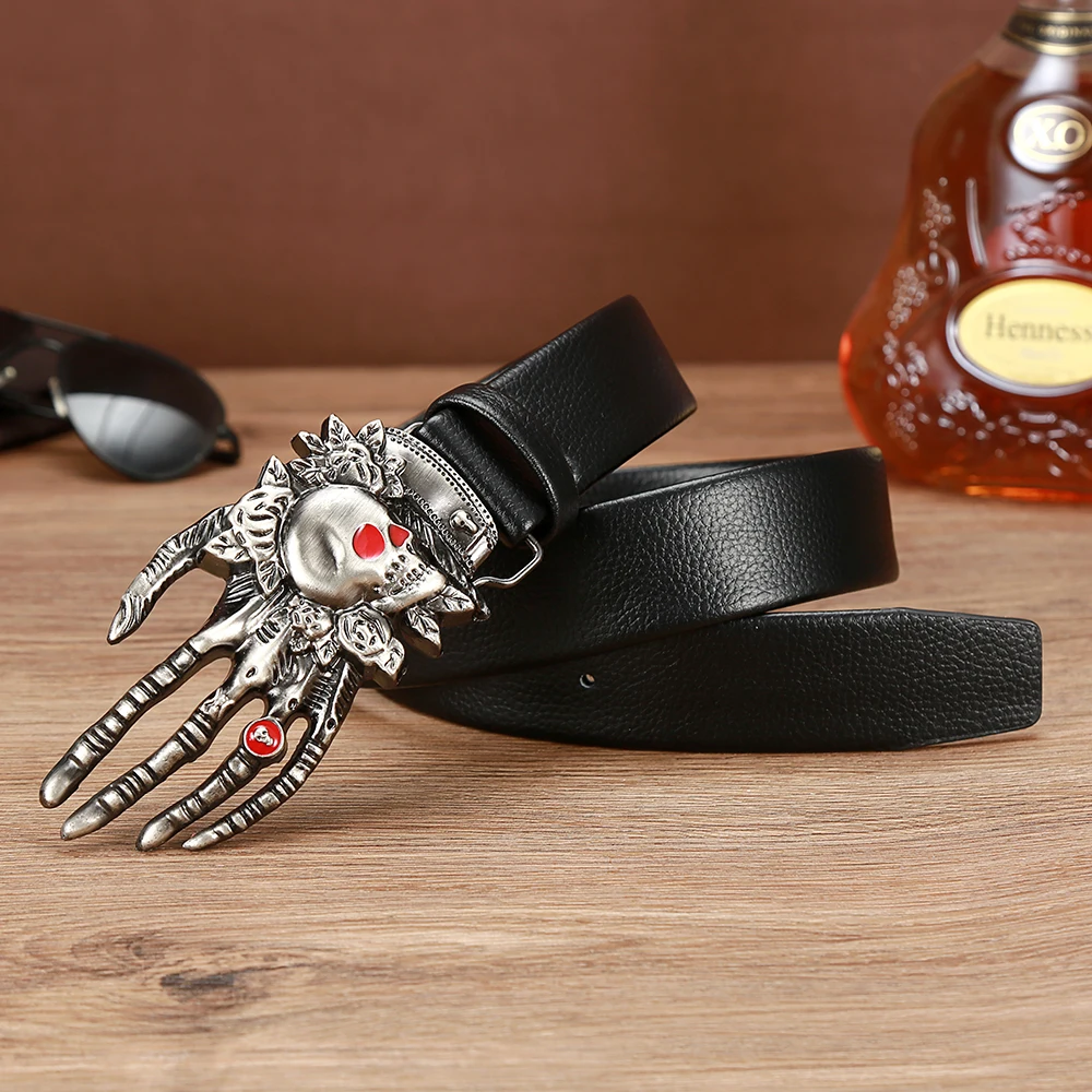 

Western cowboy skull claw personality leisure zinc alloy belt buckle PU belt men and women same style