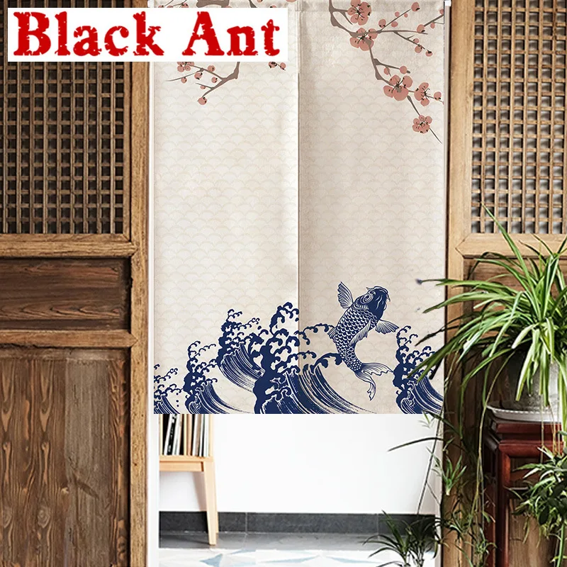 Занавеска на дверь из хлопка и льна в японском стиле толстая не садится для кухни