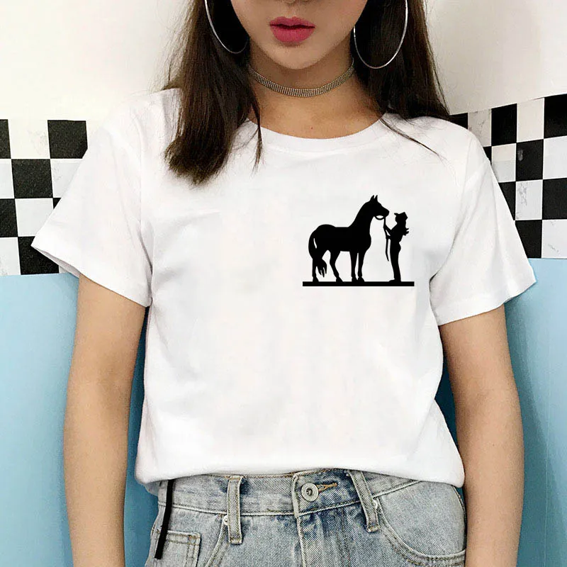 Women t-shirt Horse graphic Print T Shirt Women Short Sleeve O Neck Loose aesthetic tshirt tee tops ladies tee tops cute summer crop tops