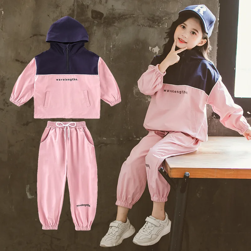 Спортивные костюмы для девочек 3-12 лет лоскутный пуловер с надписью и капюшоном +