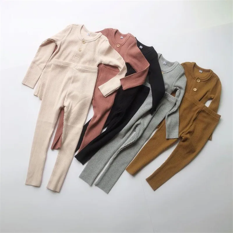 Детская одежда для мальчиков и девочек ребристый комплект с длинным рукавом