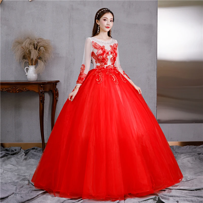 Винтажное платье с цветочным принтом круглым вырезом и длинным рукавом|Платья на