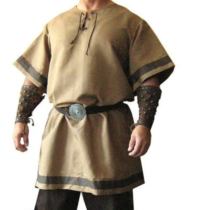 Medieval Knight Soldier Robes Viking Pirate Blouse Performance Clothing Ancient Rome Escort Guard Tee Shirt Tops Cospaly Costume