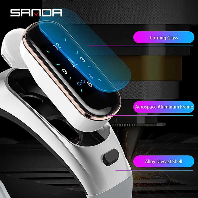 

SANDA New Smart watch with Bluetooth earphones In-ear Sport Watch Heart Rate Long Time Wristband For IOS Android