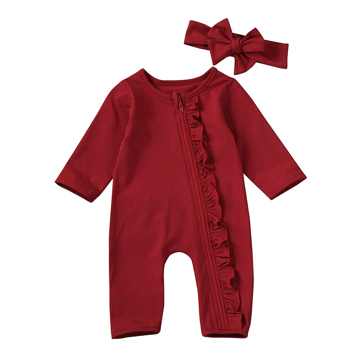 

Toddler Romper Christmas Newborn Toddler Baby Girl Clothes Long Sleeve Ruffles Solid Romper Outfits Size 0-24M