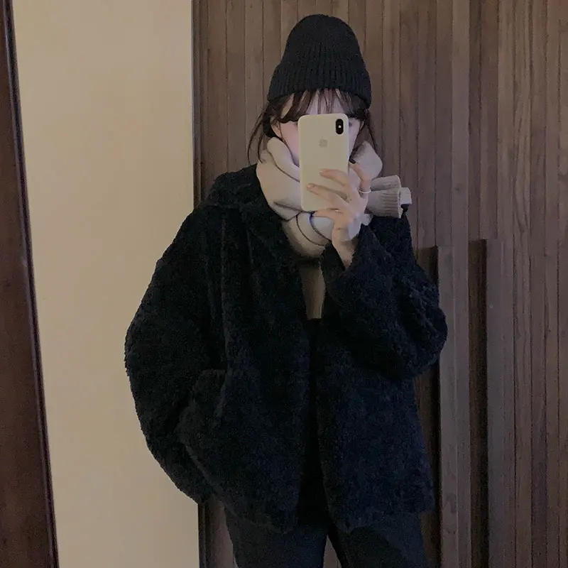 3 цвета женское пальто из искусственного меха 2019 зимнее с отложным воротником