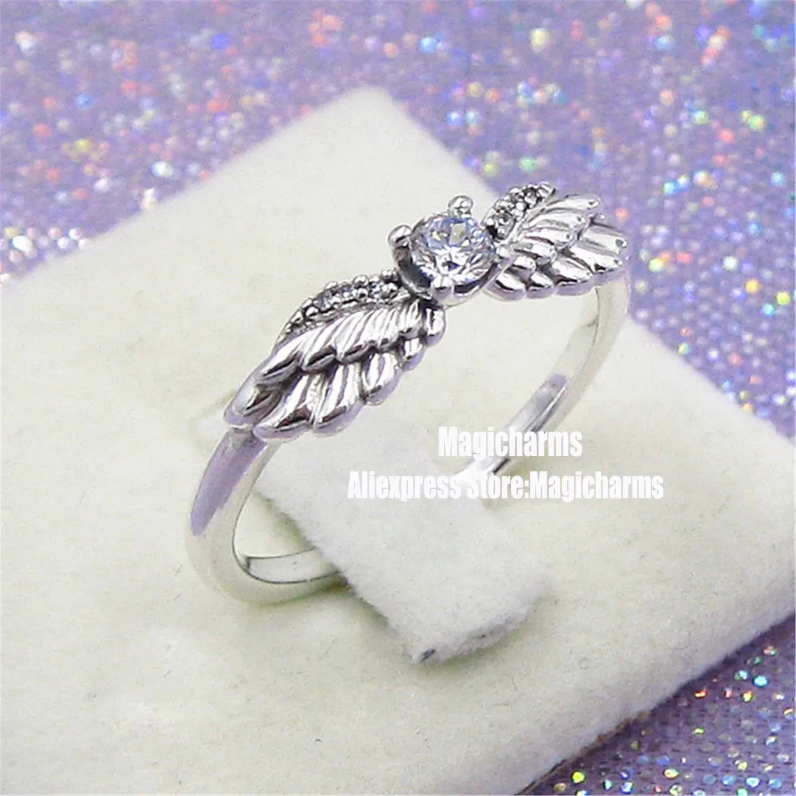 

925 Sterling Silver Sparkling Angel Wings Ring with Clear Zirconia Fashion Pandora Style Ring For Women