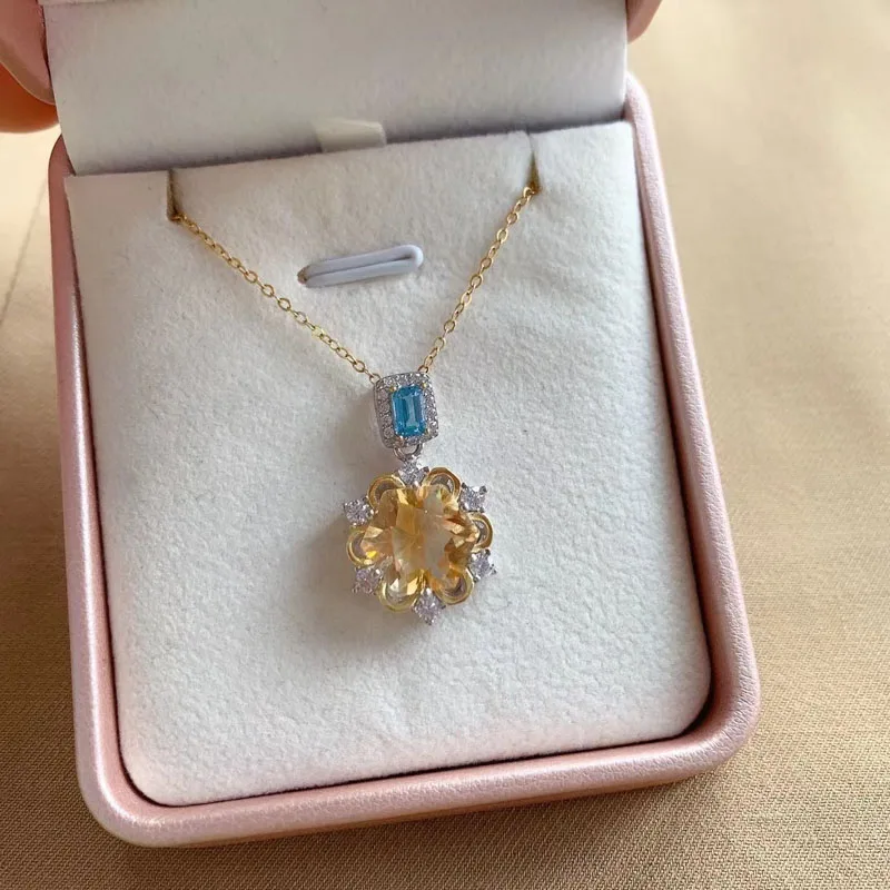 CSJ натуральный цитрин Снежинка Кулон Серебро 925 пробы драгоценный камень топаз