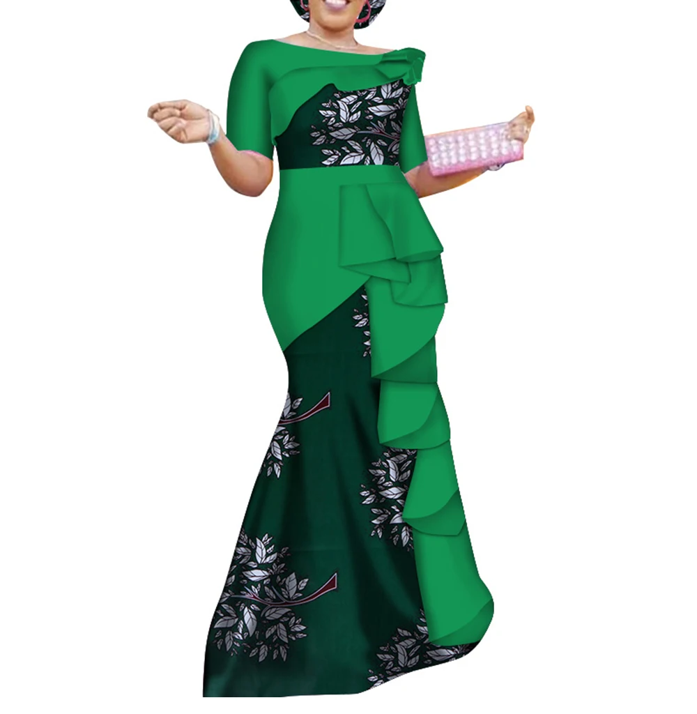 

Stock Size African Dresses for Women Dashiki Elegant Party Dress Plus Size Srapless Traditional African Clothing WY4152