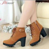 womens boots fashion casual ladies shoes boots suede leather buckle boots high heeled lace up for female high quality