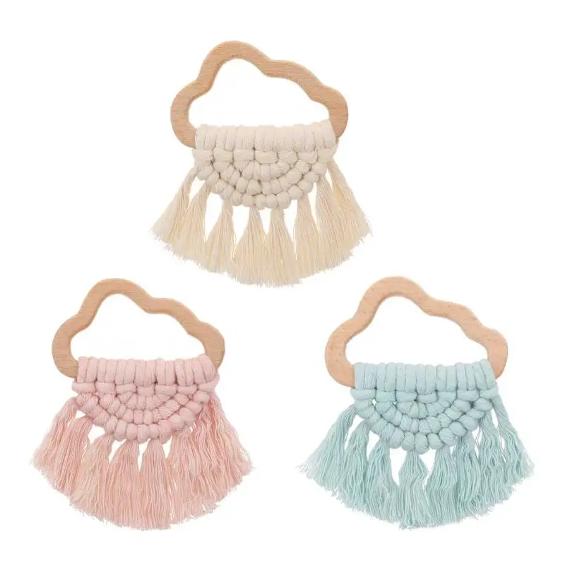 Handmade Natural Wooden Cloud Teether Bracelet Baby Kids Shower Chewing Toy C5AF