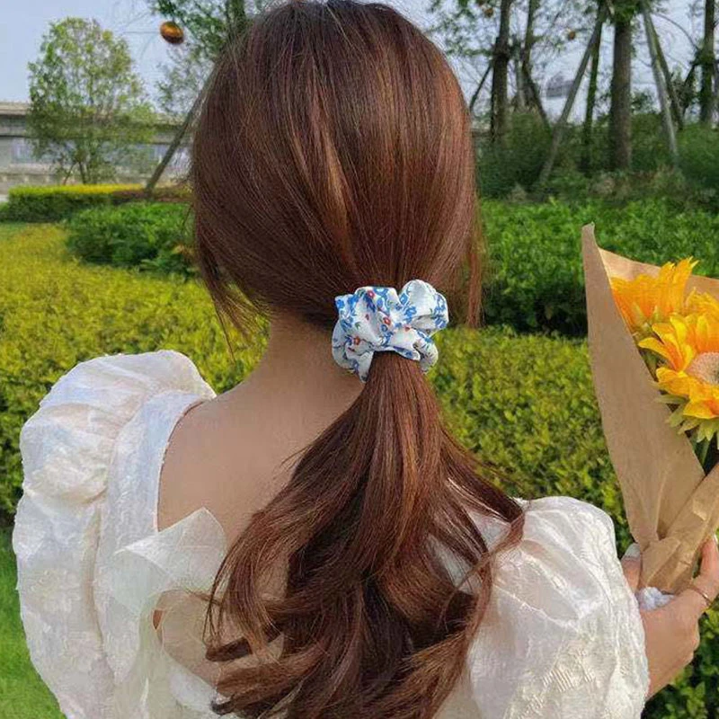 

2021 Simple Stretch Ponytail Headband Korean Style Floral Colonic Hair Ring Fashion Hair Tie Headdress Fabric Hair Tie