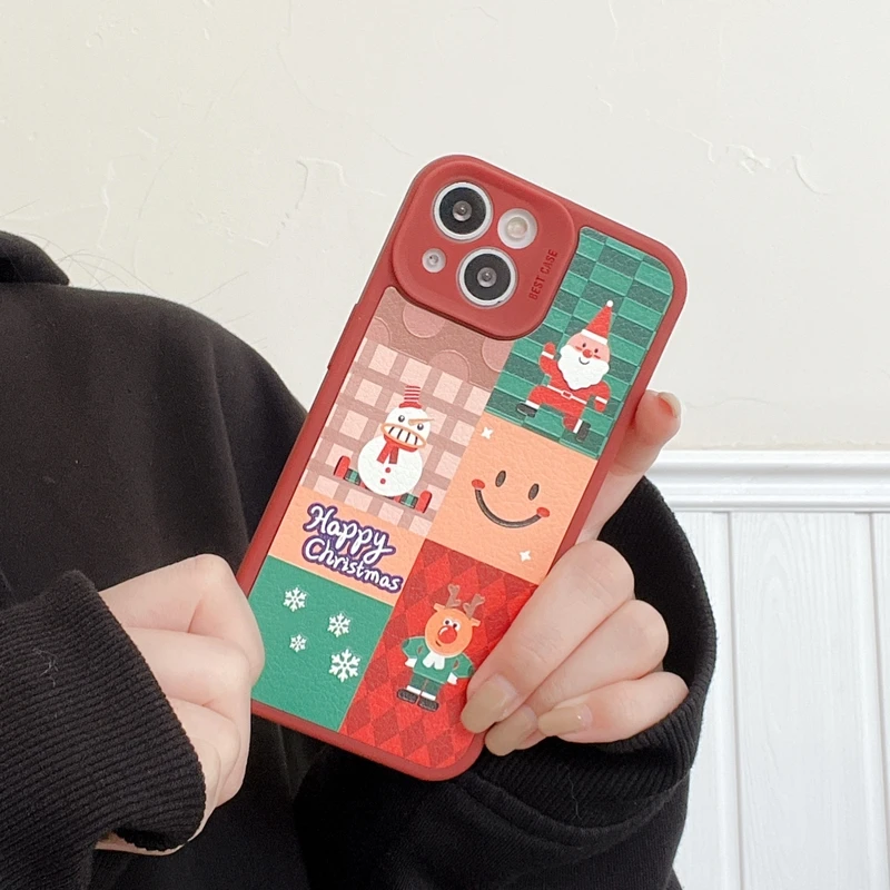 

Korea Cute Cartoon Merry Christmas Santa Gift Phone Case For iPhone 13 12 11 Pro Xs Max X Xr 7 8 Puls Coque Soft Leather Cover