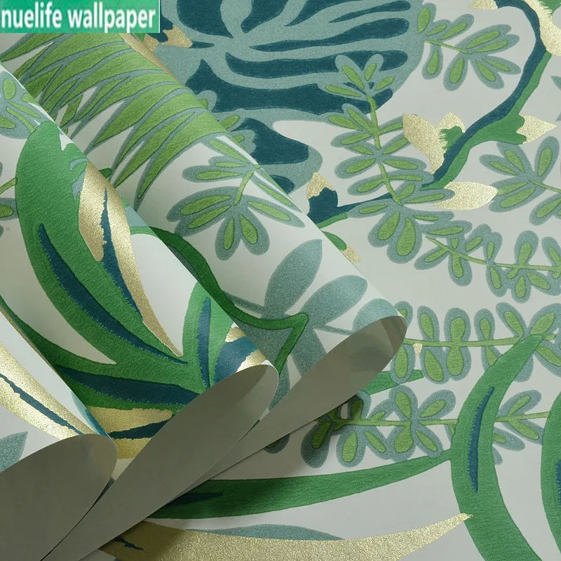 

South Asia style wallpaper green plant bedroom living room porch TV background restaurant kids room American non-woven wallpaper