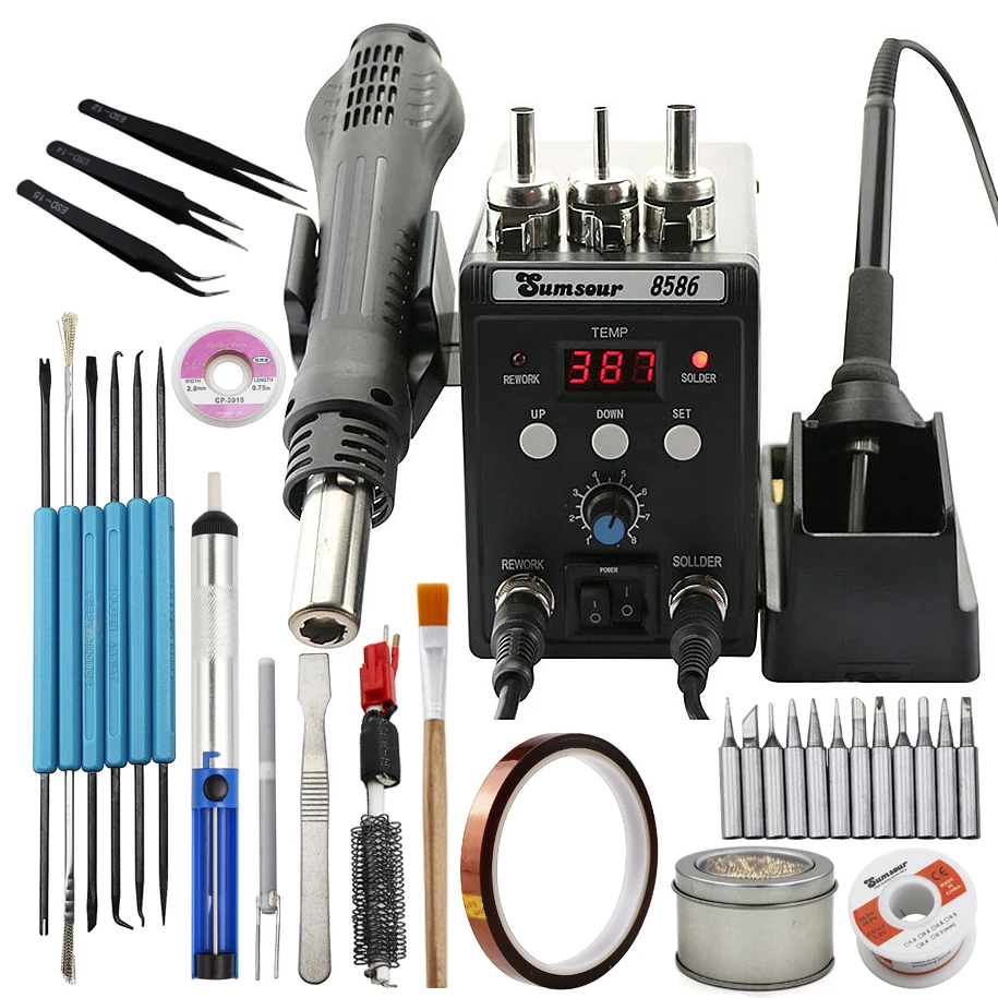 Soldering Station 8586 Welding Hot Air Gun + Electric Iron 2 In 1 LCD Digital Display Equipment Repair Tool | Инструменты