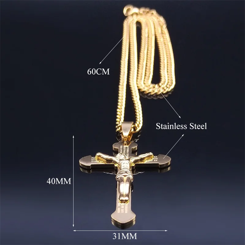 Christian Bible Stainless Steel Jesus Cross Long Necklace Men/Women Necklace Pendant Religious Jewelry acero inoxidable N2294S05 images - 6