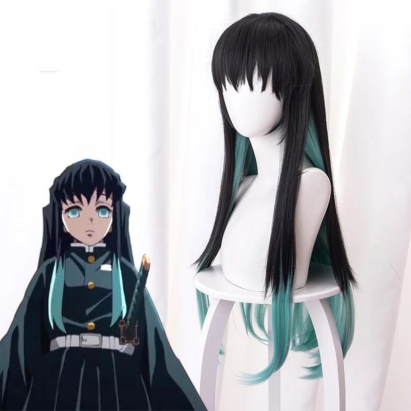Черное градиентное Смешанное Зеленое Длинное парик Devil's Blade Toshiba Ichiro Xia Zhu |