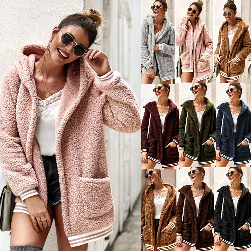 

2021design Women's Hooded Fur Coat Long Top