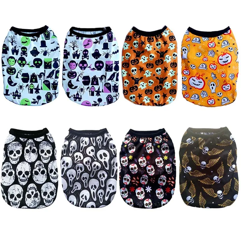 Летнее пальто для маленьких собак жилет с принтом черепа тыквы летучей мыши
