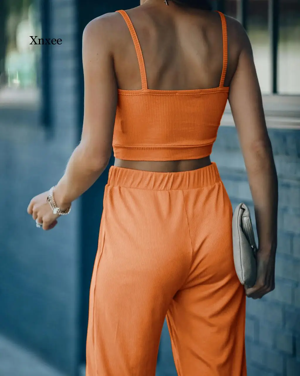 

2021 Spring Summer New Solid Women's Crop Top Lace-Up Trousers Fashion Solid Color Casual Style Clothing Set Fitness Outfits