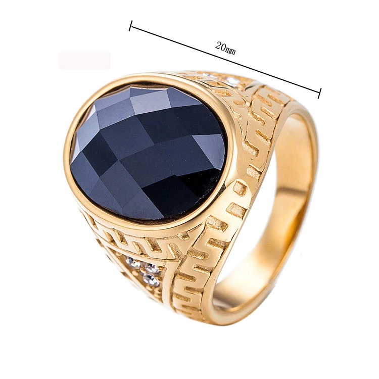 

Wholesale Oval Black Crystal Jewelry Rings Gold Color Titanium Steel Ring High Quality Casting Ring For Men Free Shipping