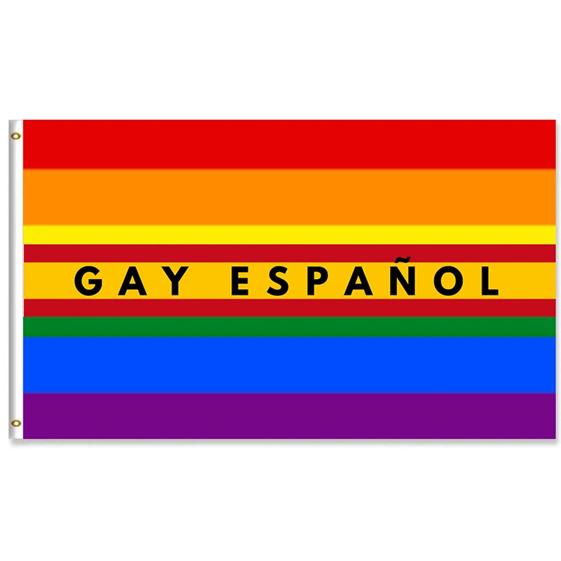 

Spanish Gay Flag LGBT Banner Phrase SPANISH GAY or GAY ESPAÑOL 60X90CM/90X150CM/120X180CM Banner 100D Polyester Brass Grommets