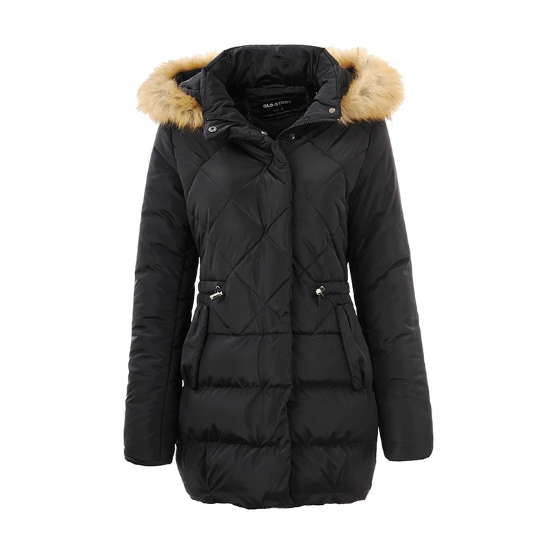 GLO-STORY женский зимний Черный пуховик пальто Повседневная Длинная женская парка
