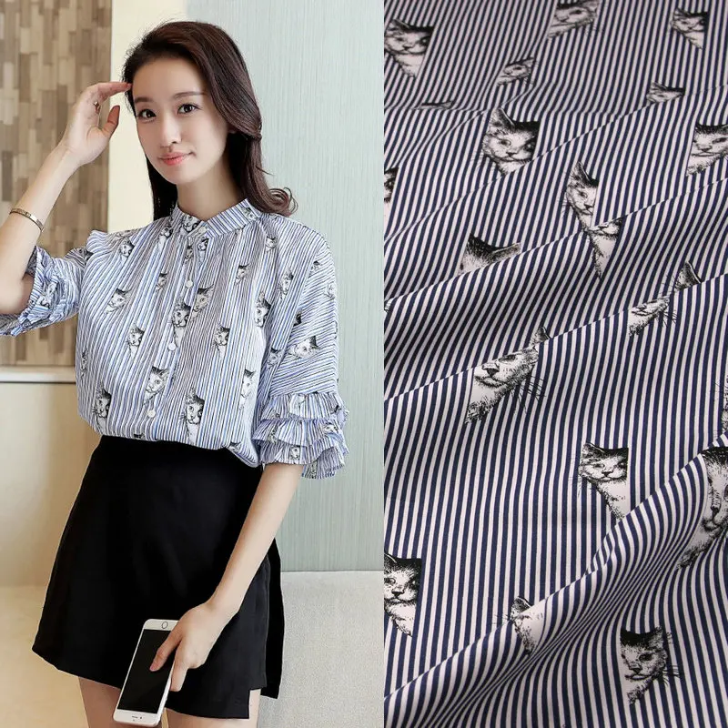 Ткань из натурального 100% хлопка с принтом кошки ширина 145 см для родителей и детей