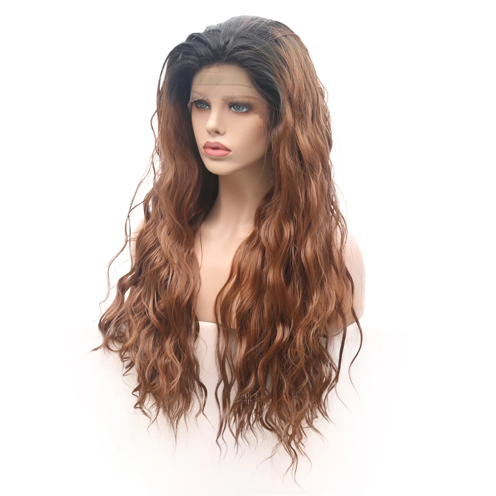 Парик AIMEYA из каштановых синтетических волос с эффектом деграде темными корнями