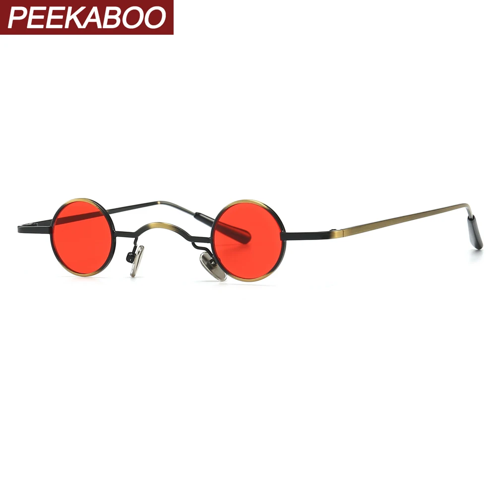 Peekaboo красные крошечные солнцезащитные очки круглые Ретро металлическая оправа черные мужские панк Солнцезащитные очки женские uv400 декоративные очки