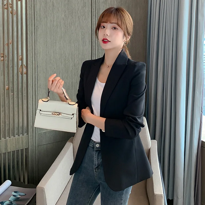 

Куртка женская с длинным рукавом, модный Свободный блейзер для студентов, повседневный черный пиджак, пальто для работы, весна-осень