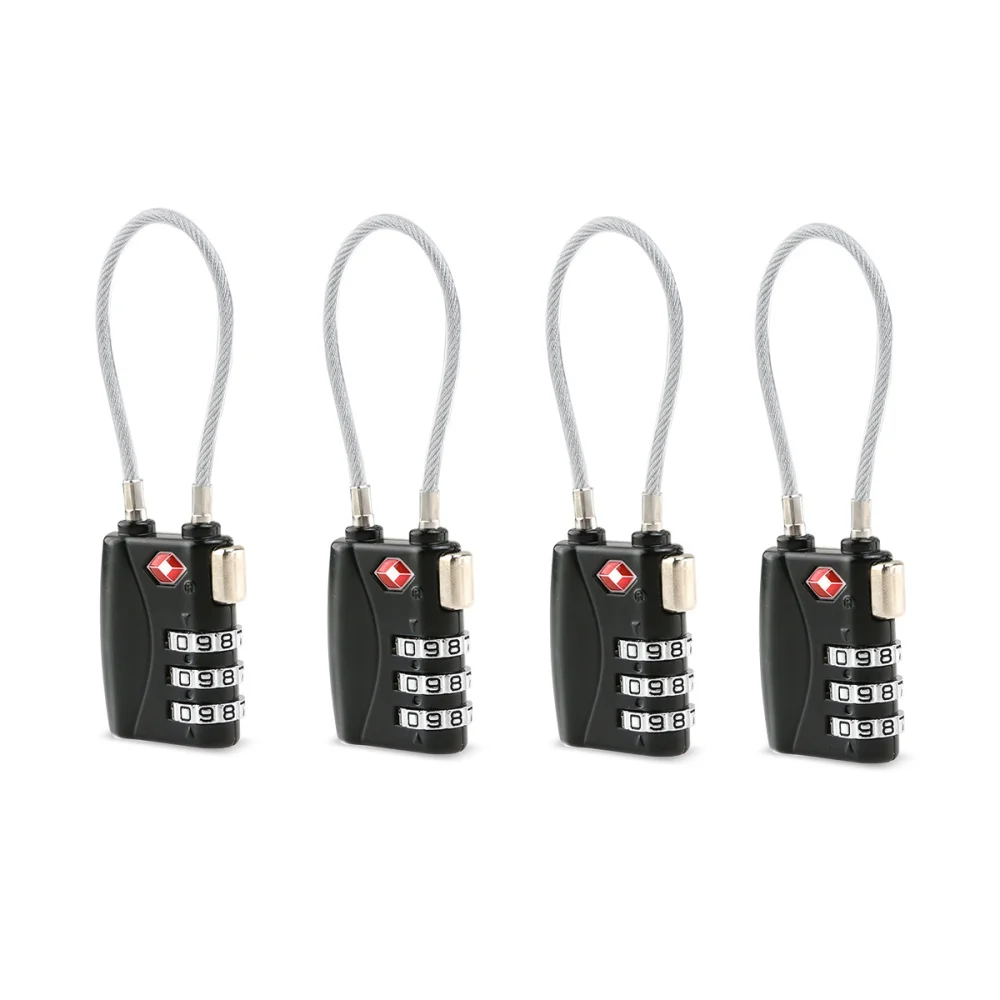 

4pcs Portable TSA Approved Cable Luggage Lock 3-Digit Password Lock Padlock (Black)