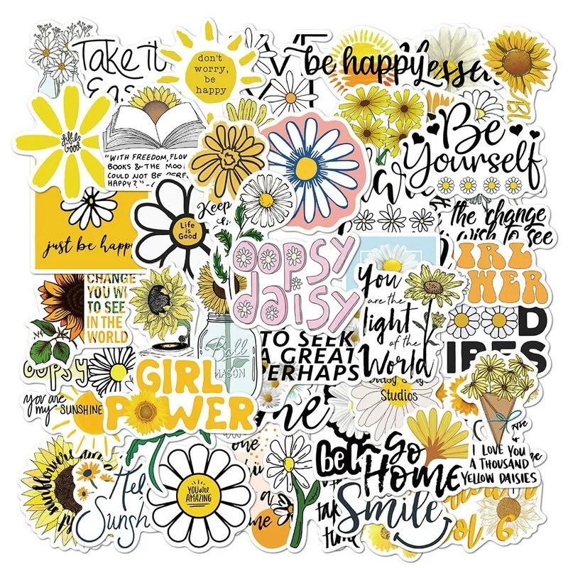 

50 PCS Flowers Daisies Stickers for Kids Girls Vsco Fashion Daisy Kawaii Cartoon Sticker Set DIY Suitcase Bike Guitar PVC Decals
