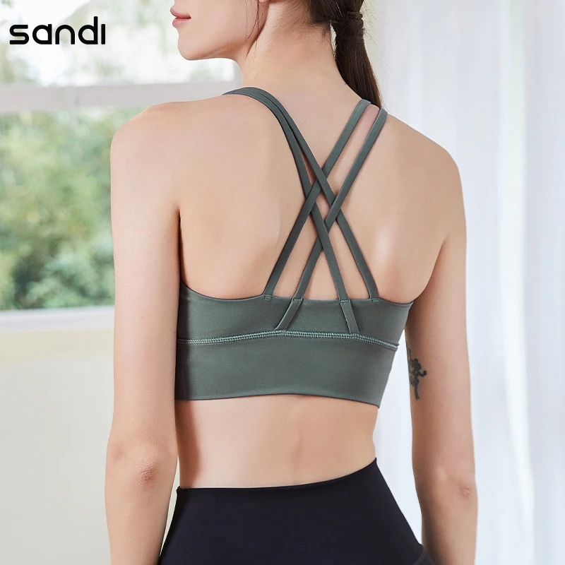 

SAN DI 2021 New Fabric Nylon Breathable Women Yoga Tops Bra Solid Color And Sexy Sports Wear Outdoor Exercise Clothes